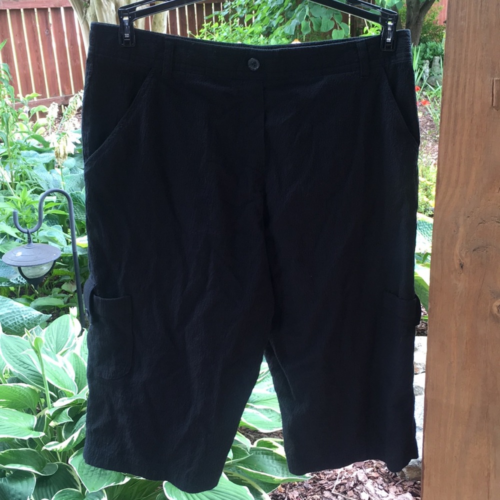 Black Cotton Capri with Cargo Pockets